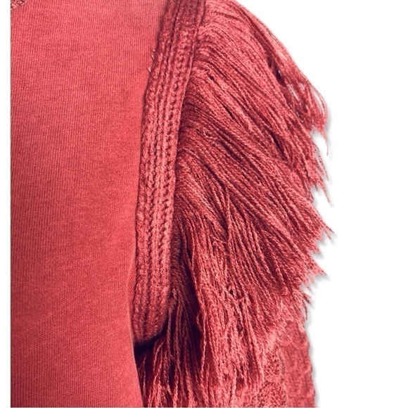 ANTHROPOLOGIE Dolan Statement Rust Knit Fringe Mock Neck Sweater Balloon Sleeve - Picture 5 of 7